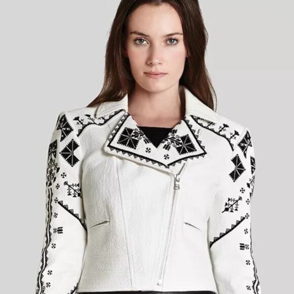 BCBGMAXAZRIA White and Black Blazer Kade Embroidered Jacket Size XXS - Picture 1 of 5